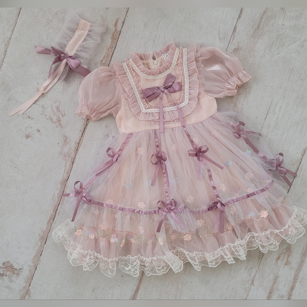 girl baby doll dress with bonnet